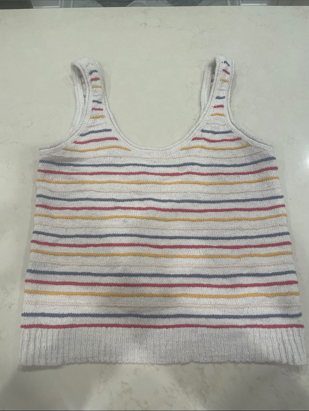 Madewell Cream Knit Tank with Blue, Pink and Yellow Stripes